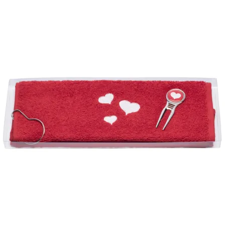 Toalla de Caddy bordada roja con corazon